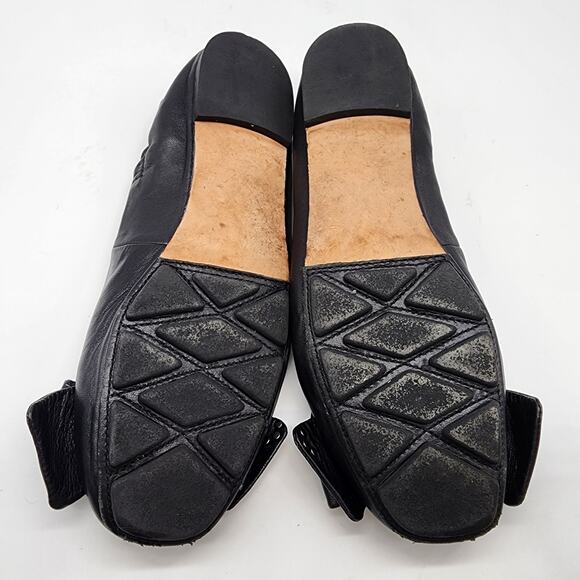 Tory Burch Divine Driver Bow Ballet Flats Black Leather Slip-on Shoes 7.5M - Picture 7 of 7